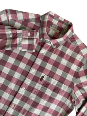 Burberry Brit Button Down Shirt Men’s M Plaid Checkerboard Cotton Chambray